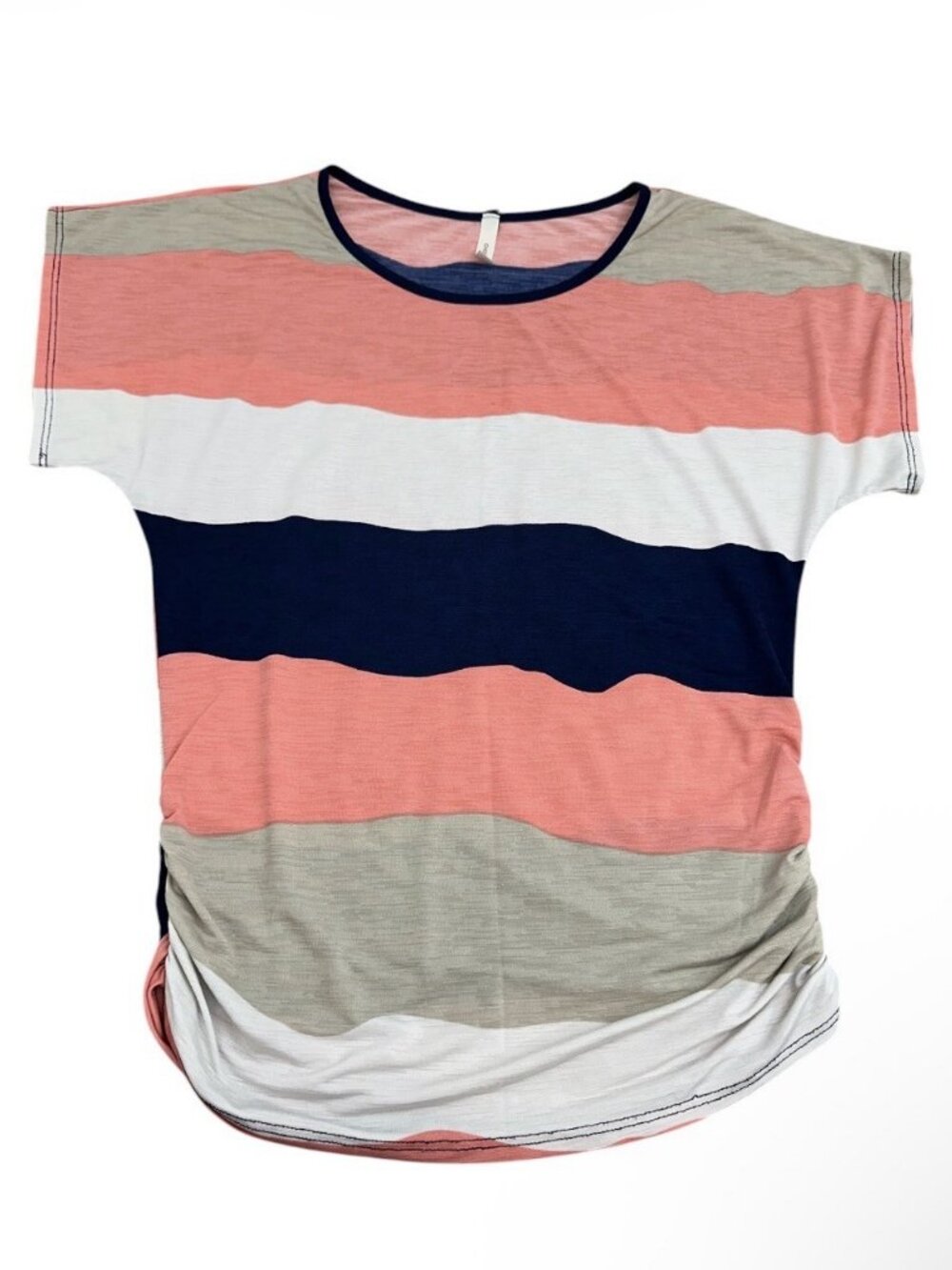 Women’s colorblock short sleeve crew neck side split pink blue cream Size S